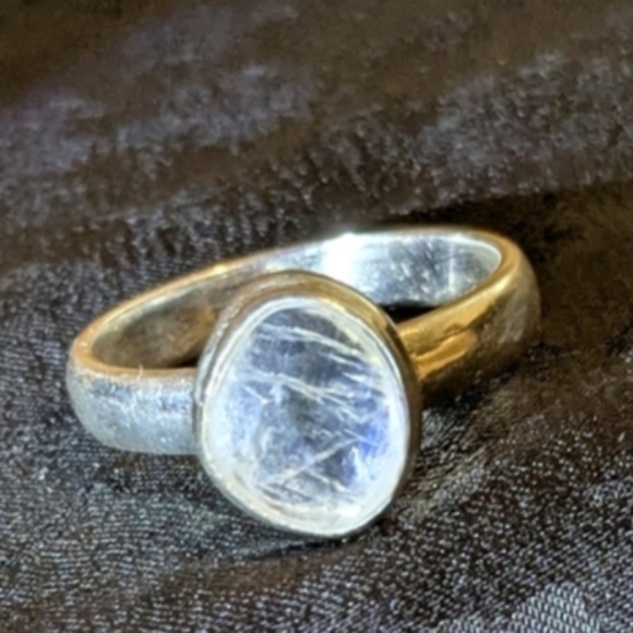 925 Solid Sterling Silver Rose Cut Faceted Genuine Rainbow Moonstone Size 8.5 - Picture 12 of 13